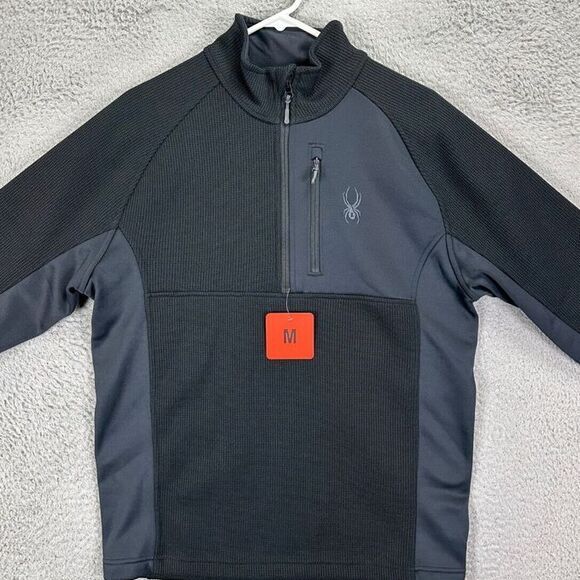 Spyder‎ Sweater Medium Grey Black Quarter Zip Pullover Adult Activewear Mens NEW